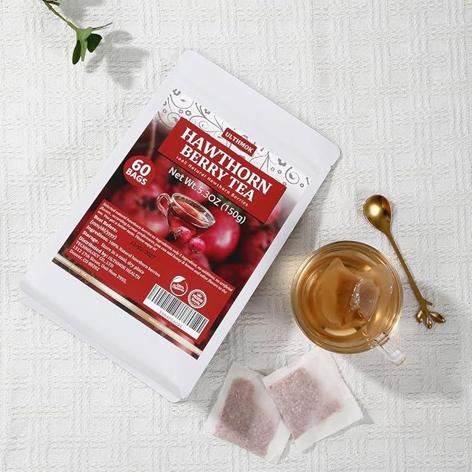 Premium 60 Hawthorn Berry Tea Bags, Made with 100% Natural Hawthorn Berries, Aid Digestion & Provide Antioxidants, No Additives & Caffeine Free.