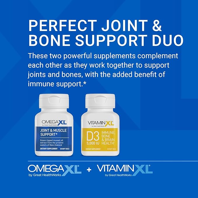 OmegaXL Joint Support Supplement - Natural Muscle/Immune Support, 60 Softgels (2 Pack) & VitaminXL D3 High Potency Daily Vitamin D 5000 IU 125mcg Supplement (30 Softgels)