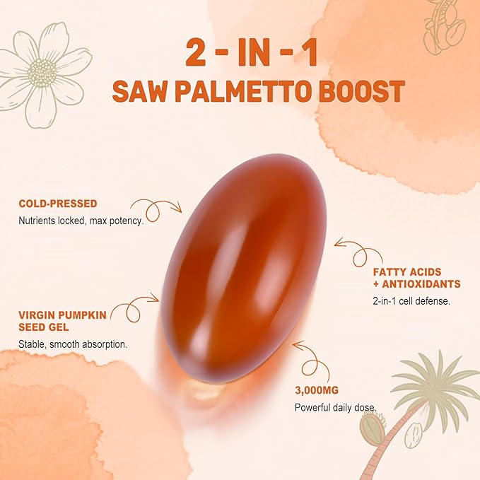 Pumpkin Seed Oil with Saw Palmetto Softgels, 3000mg Per Serving, 300/600 Softgels | Cold-Pressed with Essential Fatty Acids & Phytosterols | Supports Hair, Urinary, Bladder & Prostate Health | Non-GMO