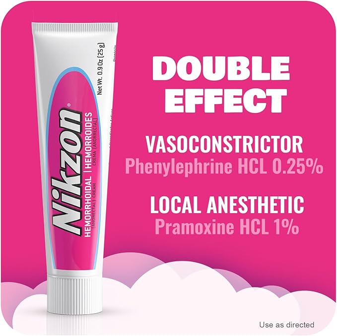 Nikzon Hemorrhoid Cream | Double Effect for Pain & Swelling, Numbs Irritated Anorectal Area, Soothing & Fast-Acting Formula, Dual-Action Hemorrhoid Treatment, 0.9 Oz, 2-Pack