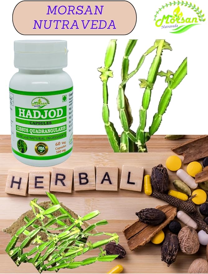 Hadjod (Cissus Quadrangularis) for Optimal Bone and Joint Health | 500 mg per Serving | 60 Vegetarian | Natural Support for Wellness | Non-GMO (1 Bottle of 60)