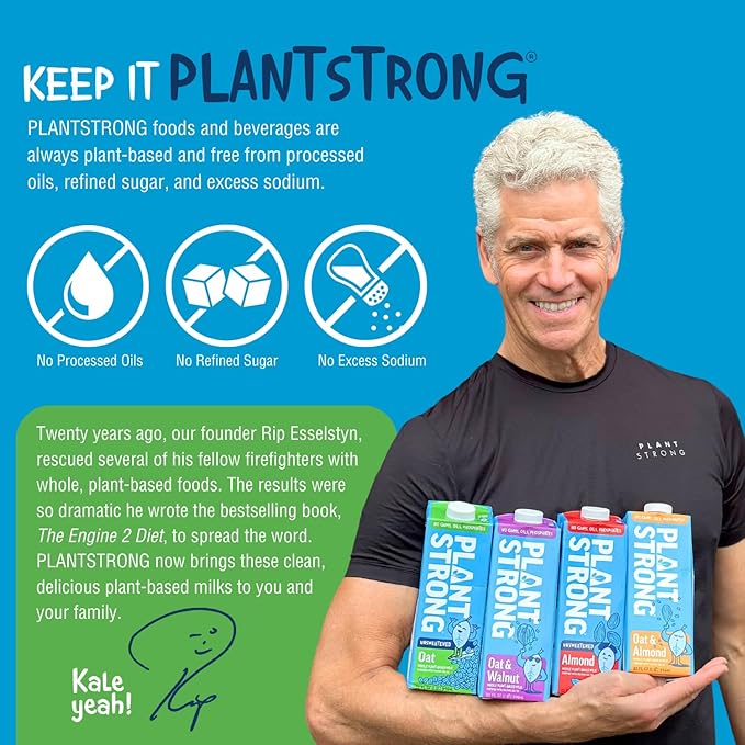 PLANTSTRONG Oat Milk Unsweetened 32oz (6 Pack) - NON-GMO - Plant Based, Vegan - Gluten Free Dairy Free - Shelf Stable - Lactose Free Milk - No Gums or Oils
