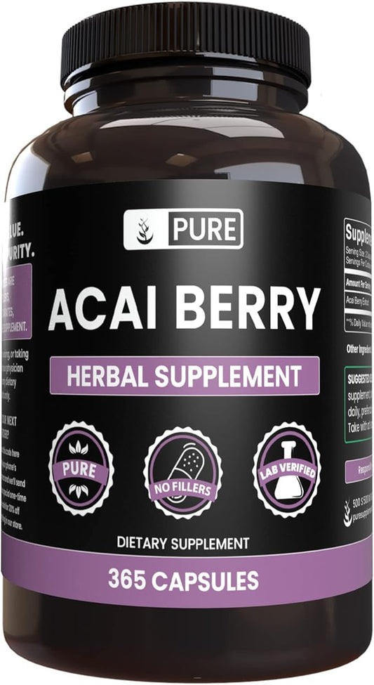 PURE ORIGINAL INGREDIENTS Acai Berry (365 Capsules) No Magnesium Or Rice Fillers, Always Pure, Lab Verified