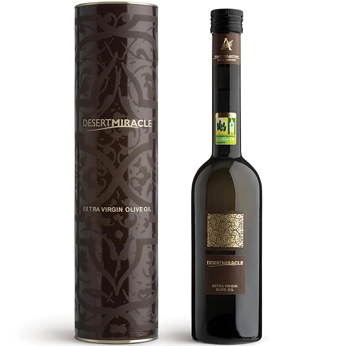 Olive Oil Gift Box of DESERTMIRACLE Cold Pressed Polyphenol Rich Moroccan Olive Oil, Extra Virgin Olive Oil with High Polyphenols, Organic Olive Oil, First Cold Pressed EVOO From Morocco, 17 Fl Oz (Pack of 1)