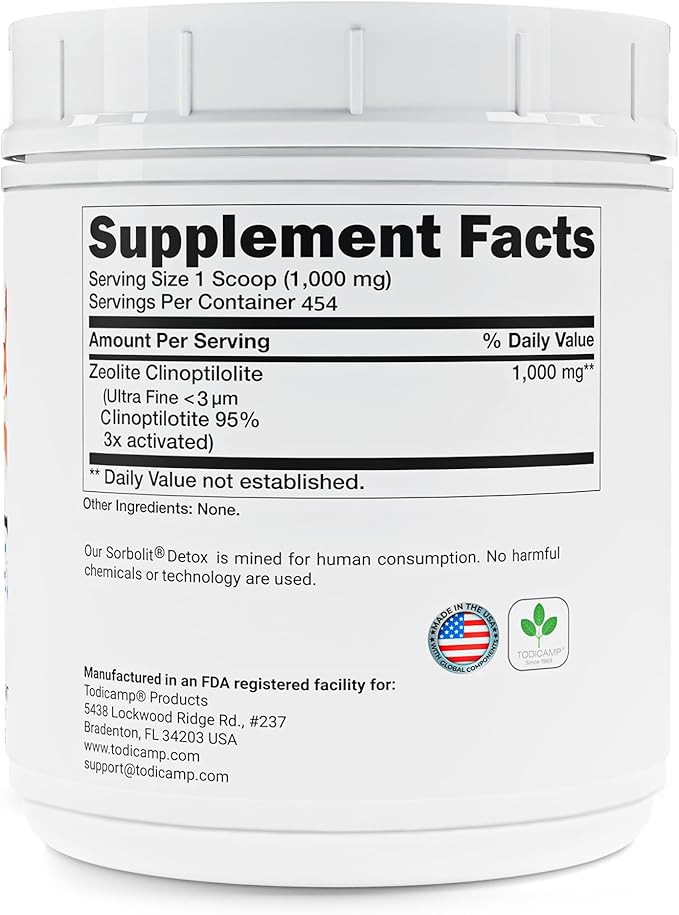 Sorbolit Zeolite Detox Powder - 1 lb Clinoptilolite Zeolite Powder Sorbolit- 1-2 µm for Cellular Detox - 454 Days Supply