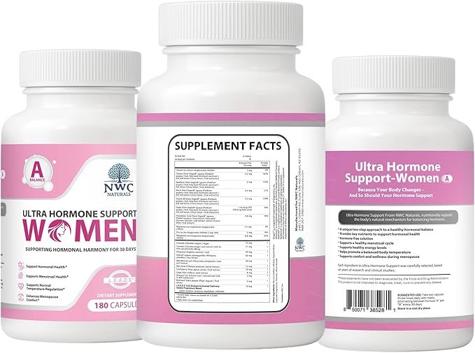NWC Naturals Ultra-Hormone Support Formula A – Hormone Harmony for Women & Foundational Hormone Balance for Women, 180 Capsules – Cycle & Menopause Support with Organic B-Vitamins & Herbal Extracts