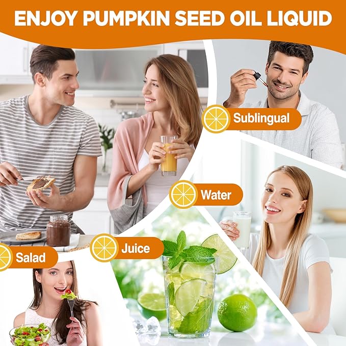 Pumpkin Seed Oil - Organic Pumpkin Seed Extract Supplements Liquid Drops with Saw Palmetto for Hair Growth, Prostate & Urinary Health, Cold Pressed, Lemon, Vegan, Non-GMO, 2 Fl Oz