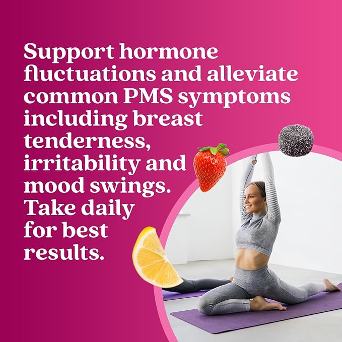 BeLive PMS Support Gummies Supplement – Helps Relieve PMS Symptoms – Hormonal Balance Mood Swings & Cramps Relief, Bloating Support – with Chaste Tree Extract - Strawberry Limonade Flavor – 60 Count