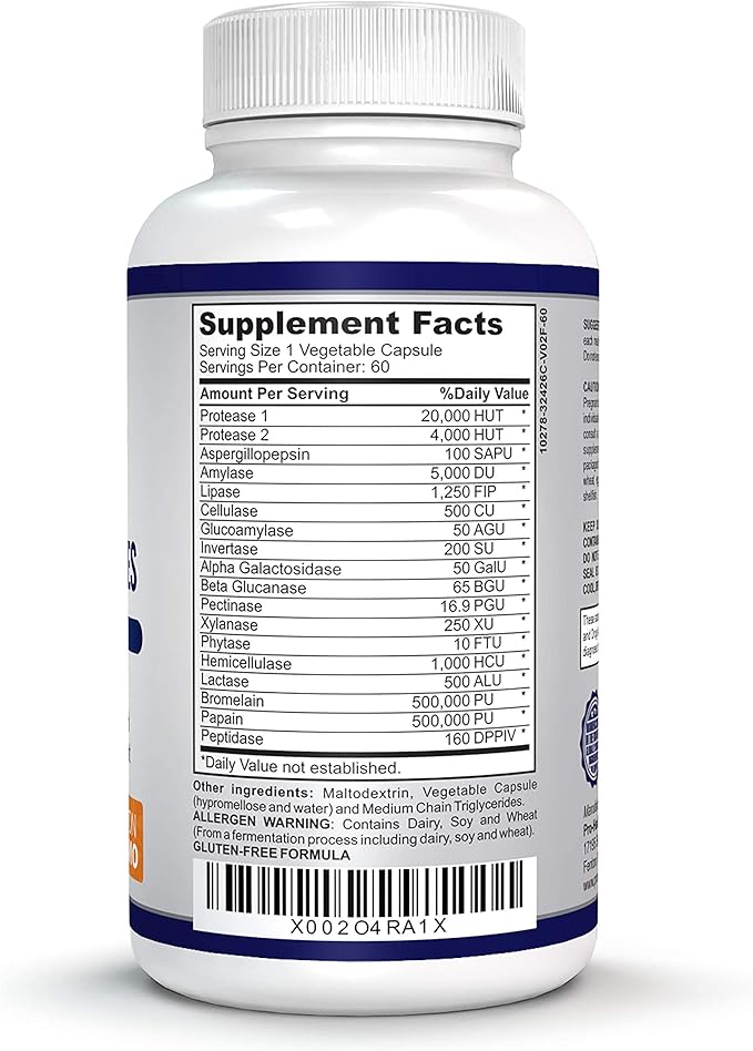 Premium Digestive Enzymes with Plant-Based enzymes, Supports Better Digestion, Better Nutrient Absorption (60 Non-GMO Vegetable Capsules)