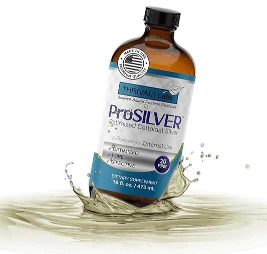 ProSILVER Blue Label 20 PPM True Colloidal Silver Liquid (16oz), Optimized Bio-Active Nano-Sized Liquid Silver for Immune Support, Dark Glass Bottle - Thrival Labs (Plata coloidal)