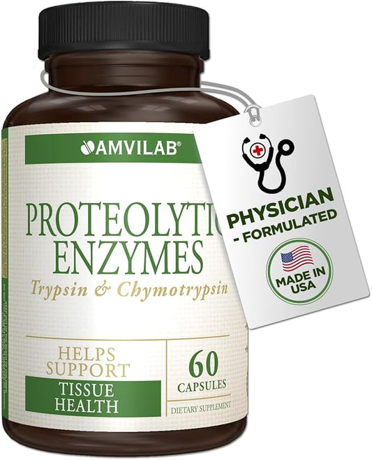 Proteolytic Enzymes - Trypsin & Chymotrypsin - Reduces Edema & Inflammation From Tissue Injury - Supports Digestive, Tissue & Immune Health - Recovery Boost - Dietary Supplement -60 Capsules
