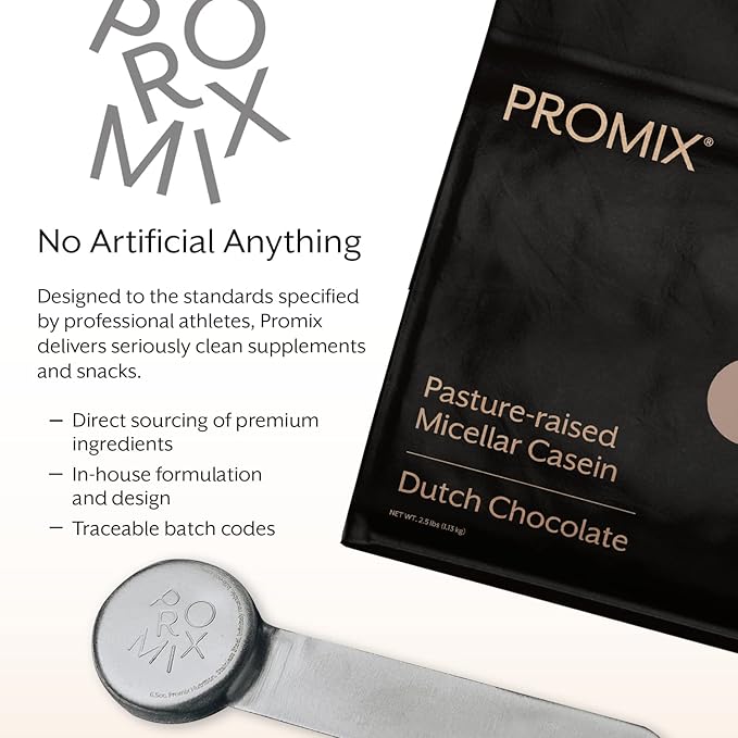 ProMix Nutrition Casein Protein Powder - Grass-Fed, Pasture Raised, Slow Release 25g Micellar Casein - 5.4g BCAAs Gluten Free, Sugar Free, Soy Free - Chocolate, 5lb