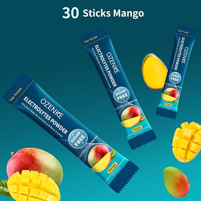 Electrolytes Powder Packets, 30 Sticks Hydration Packets Sugar Free, Electrolyte Drink Mix Portable Electrolyte Packets for Rapid Hydration, 0 Sugar & 0 Calorie, Mango Flavor