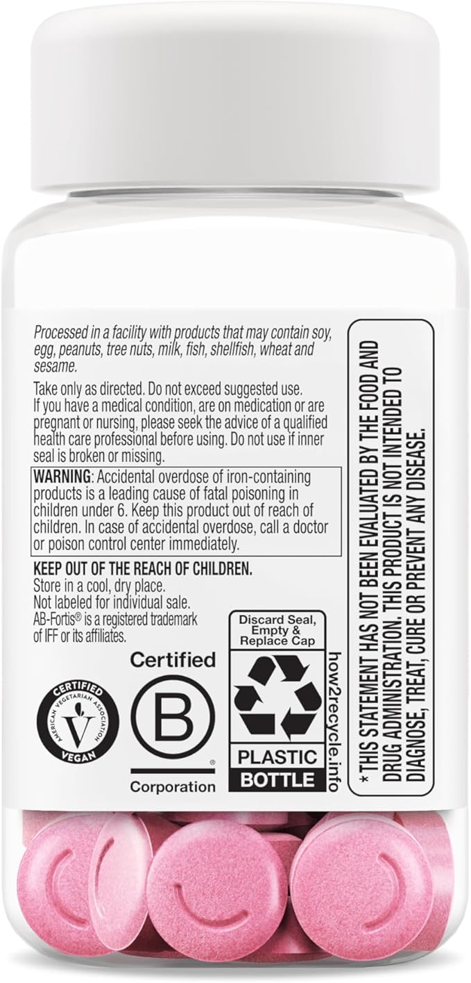 OLLY Delightful Iron Chewable Tablet, Iron Supplement from AB Fortis, Fruit Punch Flavor, 30 or 20 Day Supply - 60 Count (Pack of 2)