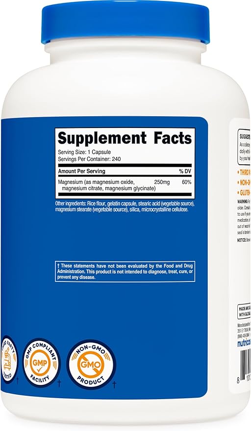 Nutricost Magnesium Complex 250mg, 240 Capsules - Magnesium Oxide, Citrate, and Glycinate - Gluten Free and Non-GMO