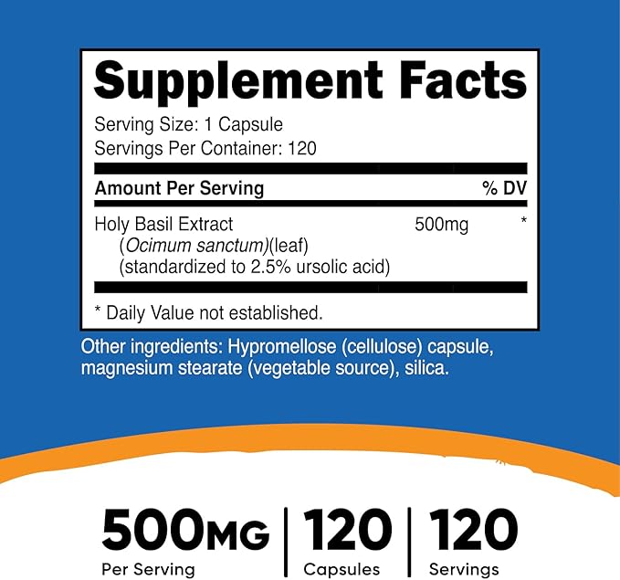 Nutricost Holy Basil Capsules 500mg, 120 Vegetarian Capsules - Gluten Free, Non-GMO