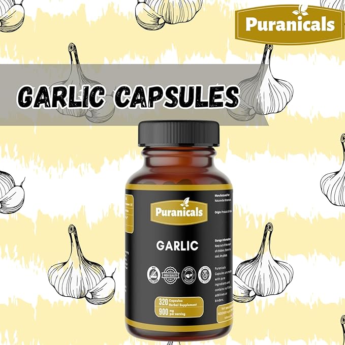 Garlic Premium 320 Capsules Non GMO and Gluten Free | Herbal Supplement | 900 mg Per Serving | Made with 100% Pure Garlic Bulb Powder