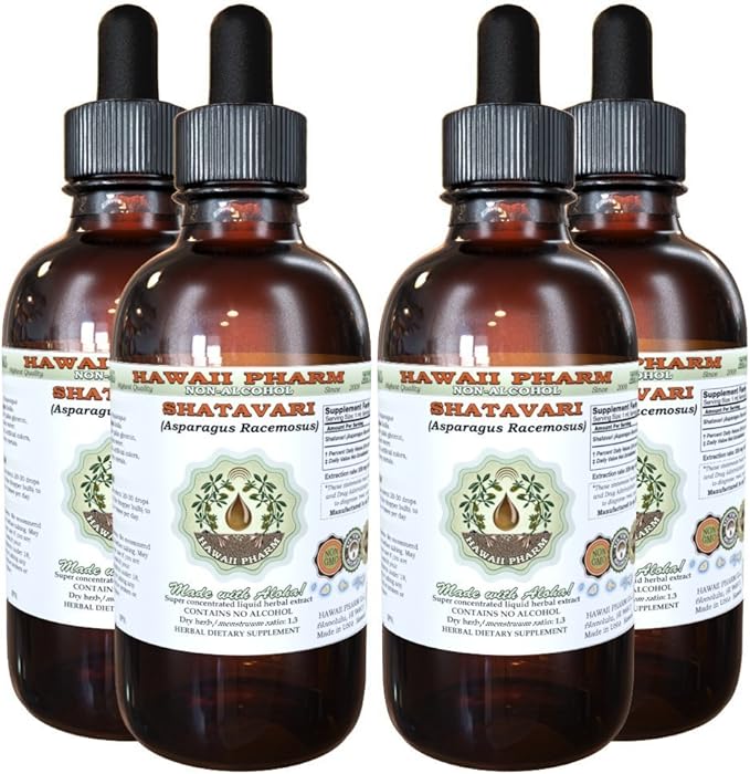 Hawaii Pharm Shatavari Alcohol-Free Liquid Extract, Shatavari (Asparagus Racemosus) Root Glycerite Natural Herbal Supplement, USA 4x4 fl.oz