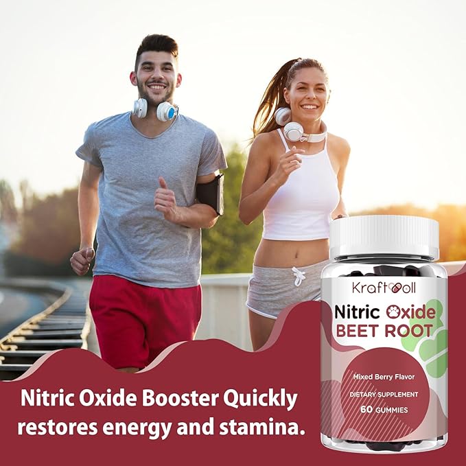 Nitric Oxide Beet Root Gummies – Sugar-Free Beet Chewables, Mixed Berry Flavor with Grapeseed Powder, Pomegranate, Vitamin C & B12 – Nitric Oxide Supplements for Men – 60 Gummies (2 Bottles)