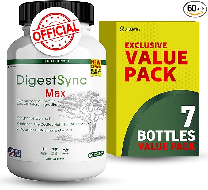 DigestSync Max Extra Strength Digestive Support, 60 Capsules, Gluten Free, Vegan, Natural Ingredients (7)