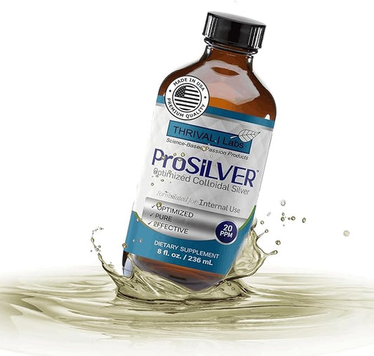 ProSILVER Blue Label 20 PPM Colloidal Silver Liquid (8oz), Optimized Bio-Active Liquid Silver Nanoparticles for Immune Support, Dark Glass Bottle - Thrival Labs
