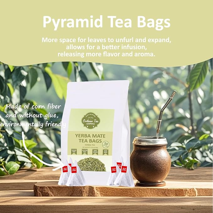 Ovikaso Tea, Yerba Mate Tea Bags, 50 Pyramid Tea Bags, 3g/bag, Cultivated From Argentina, Unsmoked Pure Yerba Mate, Rich In Antioxidants