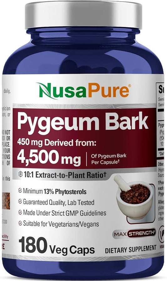 NusaPure Pygeum Bark 10:1 Extract, 450 mg Equivalent to 4,500mg 180 Veggie Caps (Non-GMO, Vegan)