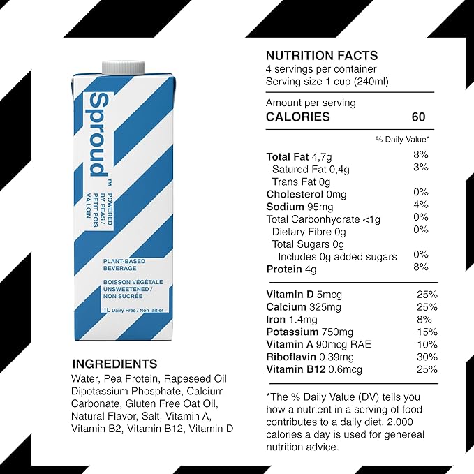 SPROUD Dairy Free Milk UNSWEETENED Flavor, Vegan Milk with Plant-Based Pea Protein, Shelf Stable Non-GMO, 1 Liter (Pack of 6)