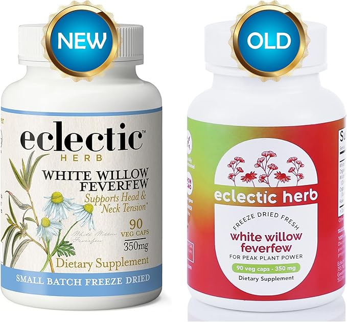 Eclectic Institute Raw Fresh Freeze-Dried Non-GMO White Willow - Feverfew | Support Body's Response to Occasional Pain | 90 CT (350 mg)