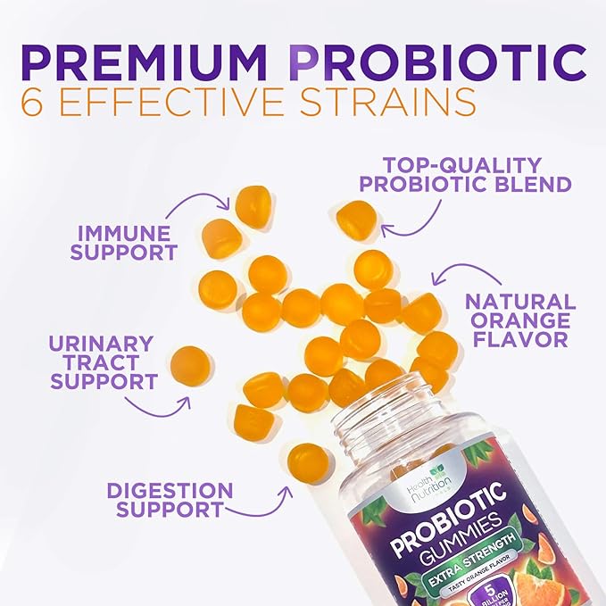Probiotic Gummies for Women & Men - 5 Billion CFUs Gut Health Support Gummy, Daily Probiotics Supplement for Digestive Health Gummy, Probiotic Strains for Immune Support, Non-GMO & Vegan - 120 Gummies