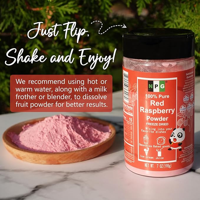 NPG Freeze Dried Red Raspberry Juice Powder 7 Oz, Seedless Fine Superfood Powder for Flavoring, Coloring, Baking, Smoothies, Purees, and Acai Bowls, All Natural