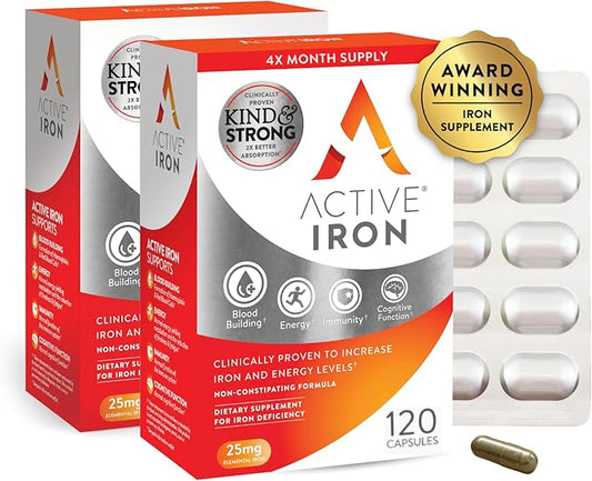 Iron Supplement 25mg – Clinically Proven to Increase Iron & Energy Levels – Gentle, Non-Constipating, Highly Absorbed – 120 Capsules
