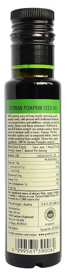 PÖDÖR Premium Styrian Pumpkin Seed Oil - 3.4 fl. Oz. - Cold-Pressed, 100% Natural, Unrefined and Unfiltered, Vegan, Gluten-Free, Non-GMO in Glass Bottle