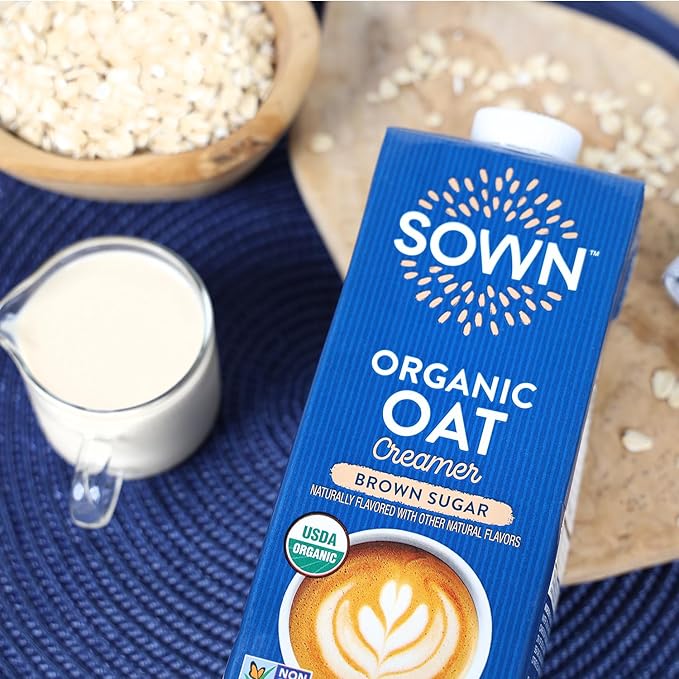 SOWN Organic Oat Creamer Brown Sugar - Barista Oat Milk Non Dairy Coffee Creamer - Plant Based, Dairy-Free, Vegan, Gluten-Free, Non-GMO, Shelf Stable - 32oz (Pack of 6)
