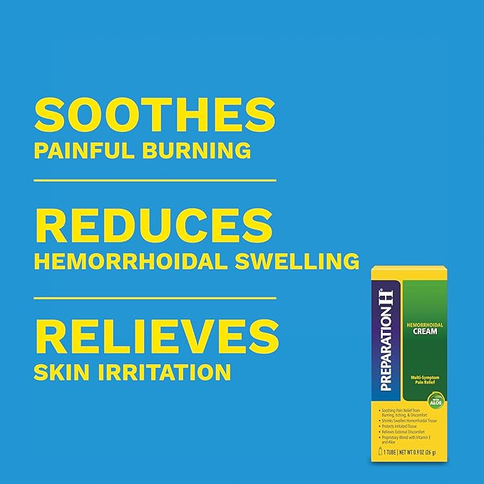 Preparation H Hemorrhoid Symptom Treatment Cream (0.9 Ounce Tube), Maximum Strength Multi-Symptom Pain Relief with Aloe