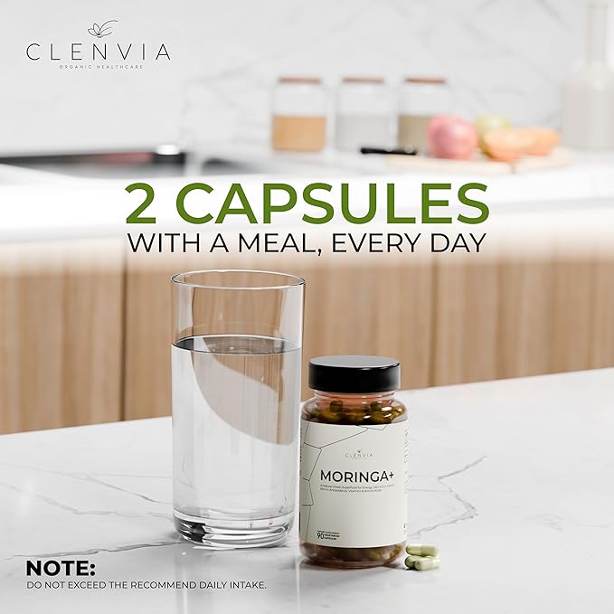 Organic Moringa Capsules 1000mg – 100% Pure Moringa Leaf Powder – Premium Quality Green Superfood Supplement – Rich Botanical Source with Natural Plant-Based Ingredients – 90 Capsules – Made in USA