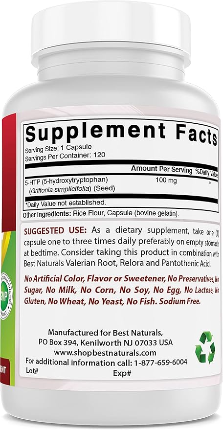 Best Naturals 2 Packs 5-HTP (5-hydroxytryptophan) 100 mg 120 Capsules