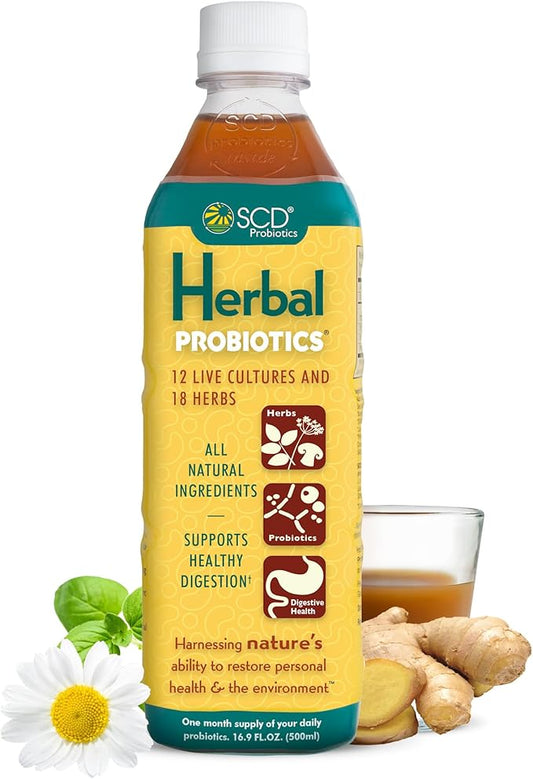 Herbal Probiotics - Bioavailable Liquid Probiotic Supplement, 12 Live Strains incl. Acidophilus, Antioxidants, 18 Herbs incl. Adaptogen Reishi Mushroom - 16.3 fl oz, 30-day supply