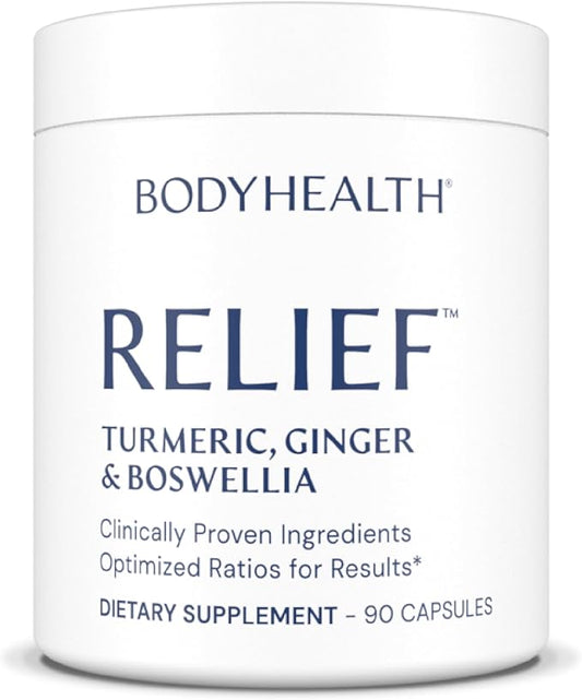BodyHealth Inflam Relief, Joint Supplement, Relief for Back, Knees, Hands, with Turmeric, Boswellia, Ginger, All Natural, Non-GMO, Gluten Free (90 Capsules)