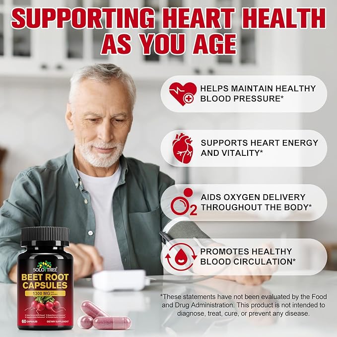Beet Root Capsules for Natural Energy & Endurance Support,1300mg Beetroot Powder,Beet Supplement to Support Circulation and Blood Flow- 60 Capsules,30-Day Supply
