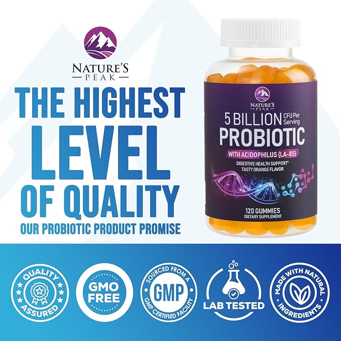 Probiotic Gummies for Women, Men & Teens - 5 Billion CFUs, 6 Pro Biotic Strains - Daily Probiotic Gummy Supplement for Natural Digestive Health, “Good” Gut & Immune Support, Orange Flavor - 120 Count