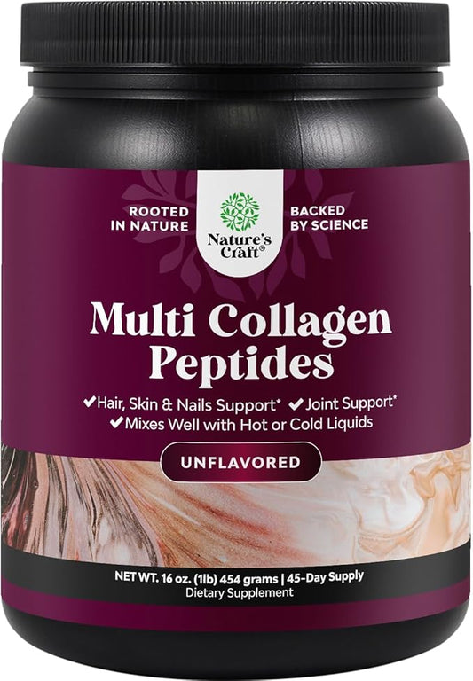 Multi Collagen Protein Powder for Women and Men - Keto Hydrolyzed Collagen Peptides 45 Servings Hair Skin and Nails Vitamins - Unflavored Bovine Type 1 3 for Bone Joint Support