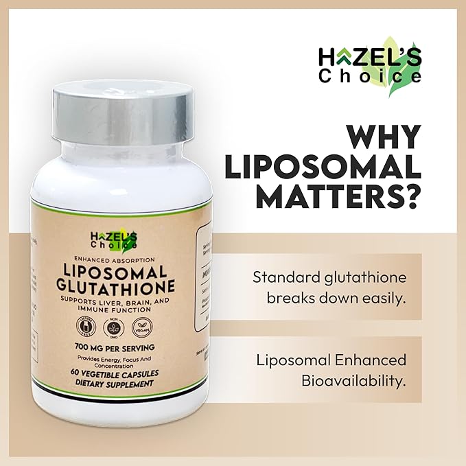HAZEL'S Choice Liposomal Glutathione 700mg | 60 Vegetable Capsules | Vegan, Non-GMO, Lactose-Free | Plant-Based Format