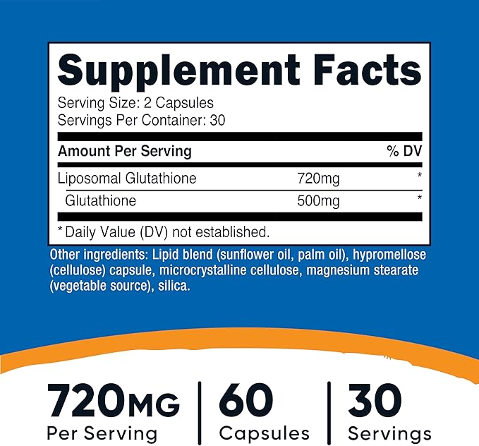Nutricost Liposomal Glutathione Supplement 60 Capsules, 720 mg Per Serving - Vegan, GMO-Free, 30 Servings