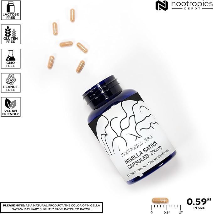 Nootropics Depot Nigella Sativa Extract Capsules | 200mg | 120 Count | Minimum 5% Thymoquinone Content | Black Seed Oil Extract | Supports Brain Health, Memory, Liver Health, and Immune Function