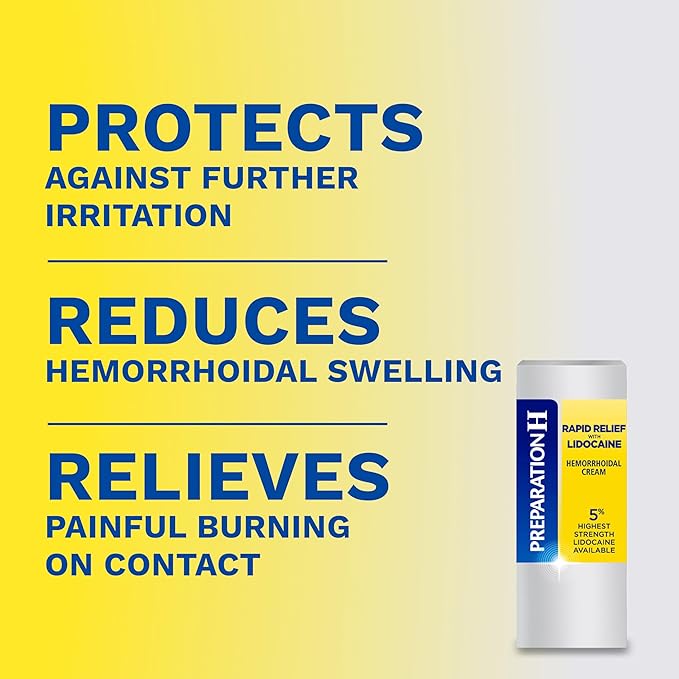 Preparation H Rapid Relief Hemorrhoid Cream with Lidocaine, Numbing Relief for Swelling, Pain, Burning and Itching - 0.75 Oz Tube