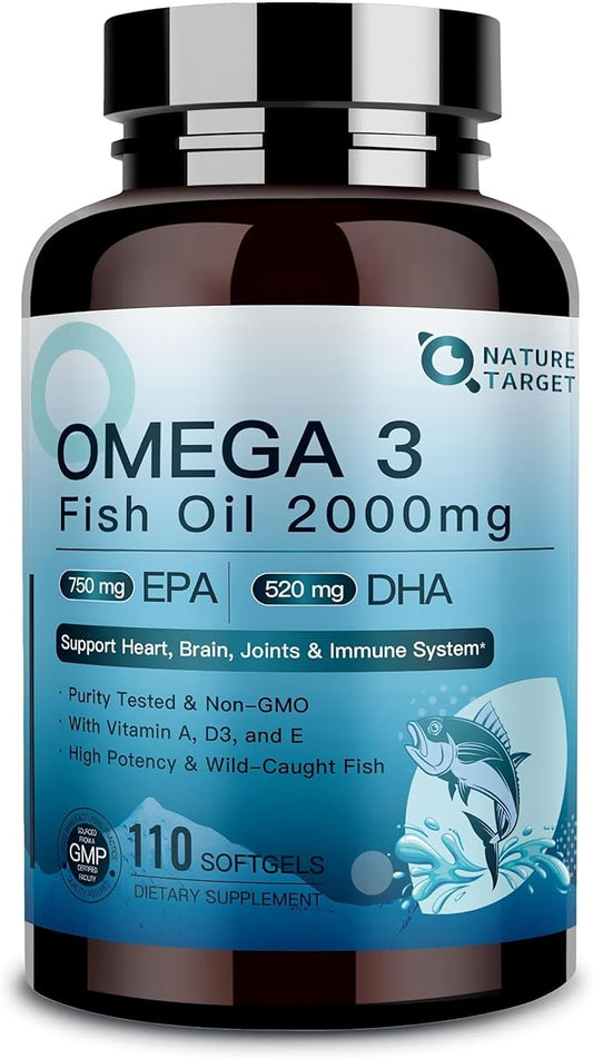 Triple Strength Omega 3 Fish Oil 2000 mg - EPA & DHA - Premium Burpless Fish Oil Omega 3 Supplements