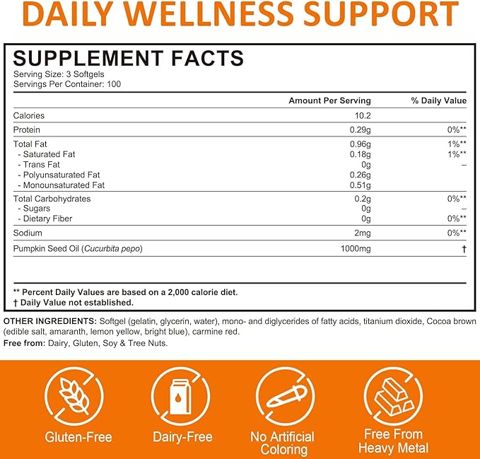 Pumpkin Seed Oil Capsules, 2-in-1 Formula with Saw Palmetto for Hair, 1000mg 300Softgels Rich in Fatty Acids | Supports Hair Heart