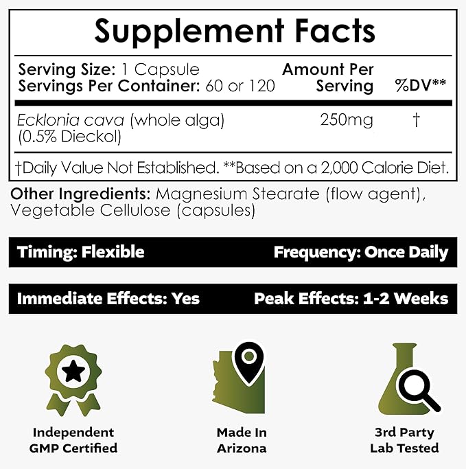 Nootropics Depot Ecklonia cava Capsules | 250mg | 0.5% Dieckol | Brown Seaweed | 120 Count