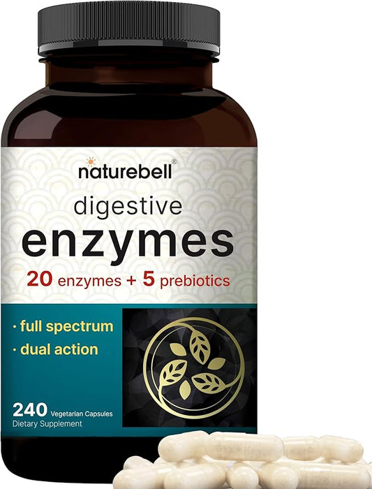Digestive Enzymes with Probiotics and Prebiotics, 240 Veggie Capsules | Gut Health Support for Women & Men – 20 Enzyme, 10 Probiotic, & 5 Prebiotic Pancreatic Complex | Non-GMO, Vegan